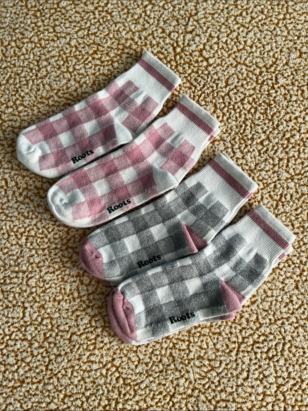 Roots Checkered Ankle Sock Set in Pink, Gray & White